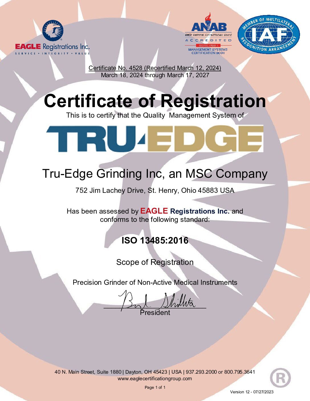 Tru Edge ISO 13485 2016 pdf